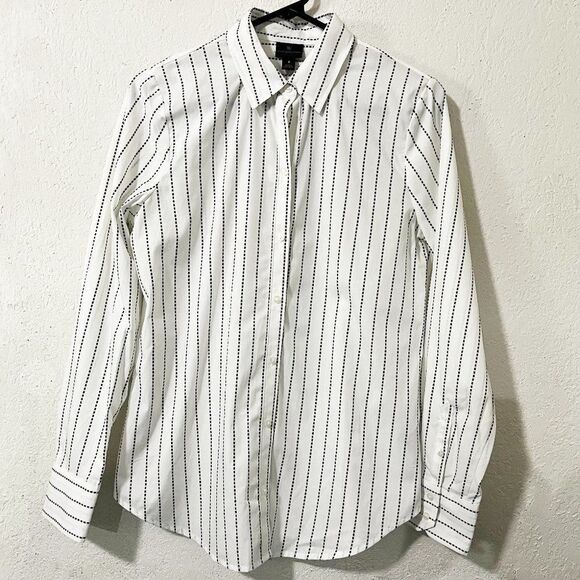 Worthington White Long Sleeve Black Dobby Stripe Button Down Blouse NWT‎ Small - Picture 1 of 12
